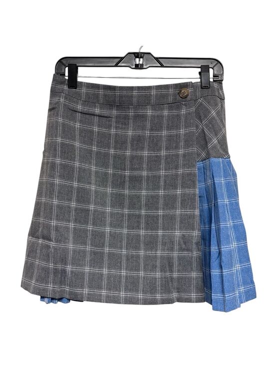 Papermoon Dresses & Skirts - Papermoon women size L Large plaid pleated wrap skirt grey gray blue NEW NWT